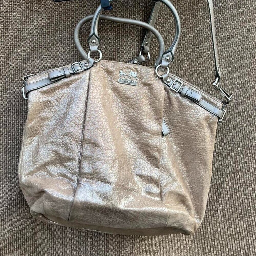 Coach Large Lindsay Satchel Metallic Brown Silver shoulder Bag B1293-18942 with